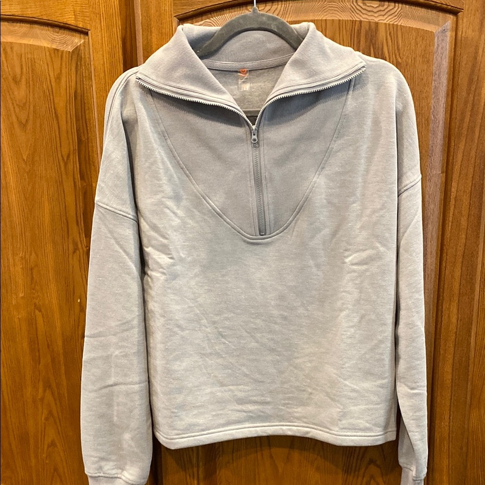 Mono B Light Gray Half-Zip Pullover Sweatshirt